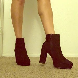 Platform chunky black booties